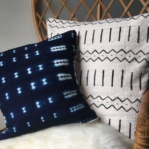 Amazing African Mudcloth Hand Stitched White & Black or Shibori Indigo Pillow Cover 16x16 20x20 25x25 16x26 also available image 6