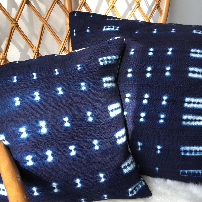 Amazing African Mudcloth Hand Stitched White & Black or Shibori Indigo Pillow Cover 16x16 20x20 25x25 16x26 also available image 9