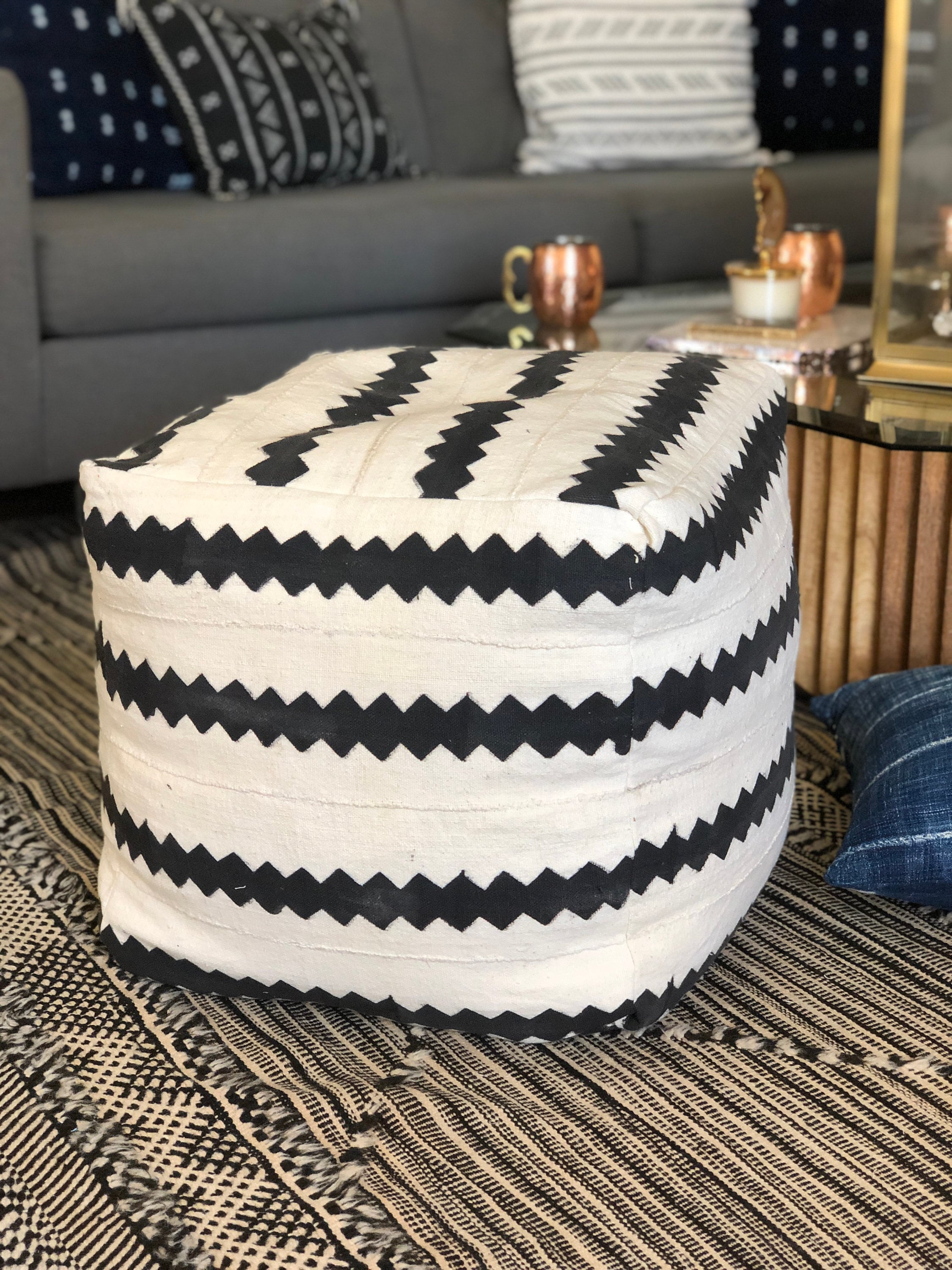 Black and white striped pouf deals