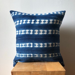 African Indigo Mudcloth Striped Shibori  Pillow Cover