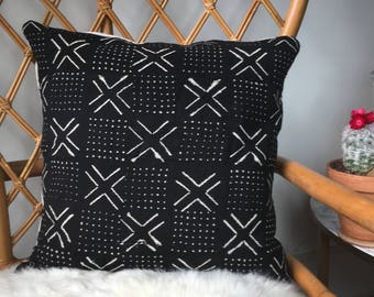 Amazing Antiqued Vintage African Mudcloth Hand Stitched Black & White Pillow Cover - 16" x 16" - 20" x 20" - 25" x 25" - also available