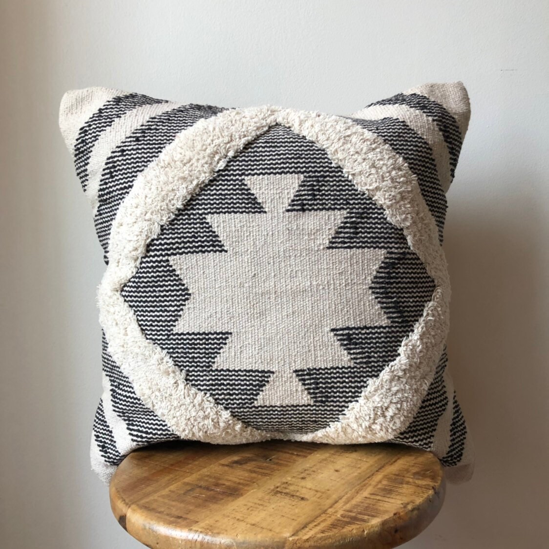 Black and top white kilim pillow