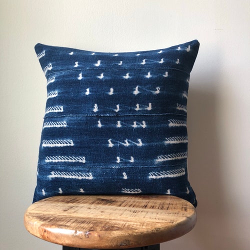 African Indigo & White Mudcloth Striped Shibori Pillow Cover Etsy