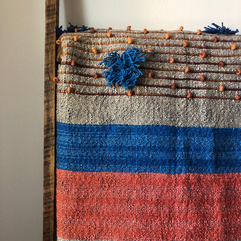 Rust and Navy Blanket with Fringe Tassels image 2