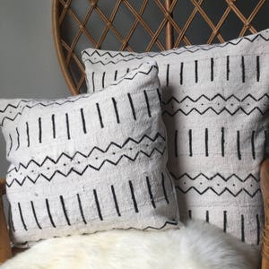 Amazing African Mudcloth Hand Stitched White & Black or Shibori Indigo Pillow Cover 16x16 20x20 25x25 16x26 also available image 2