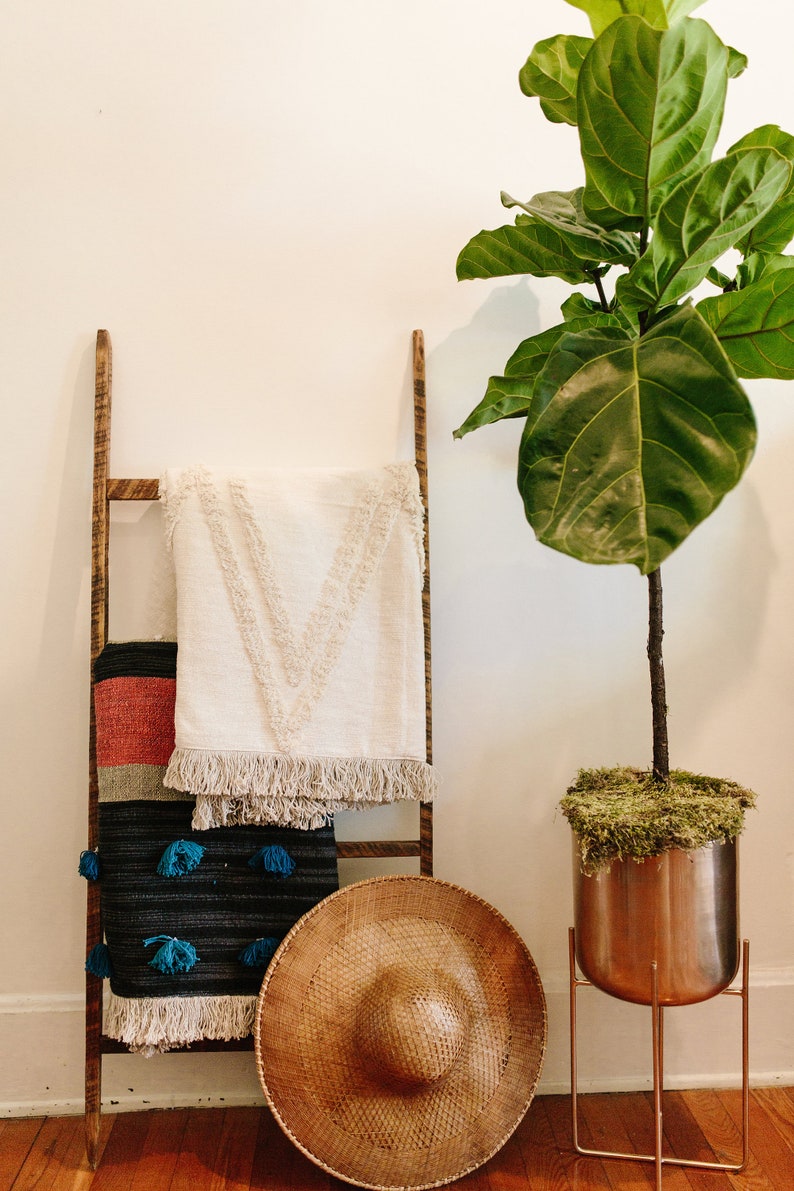 Rust and Navy Blanket with Fringe Tassels image 8