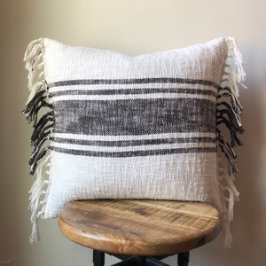 DOUBLE SIDED Hmong White & Black Tassel Pillow with Insert