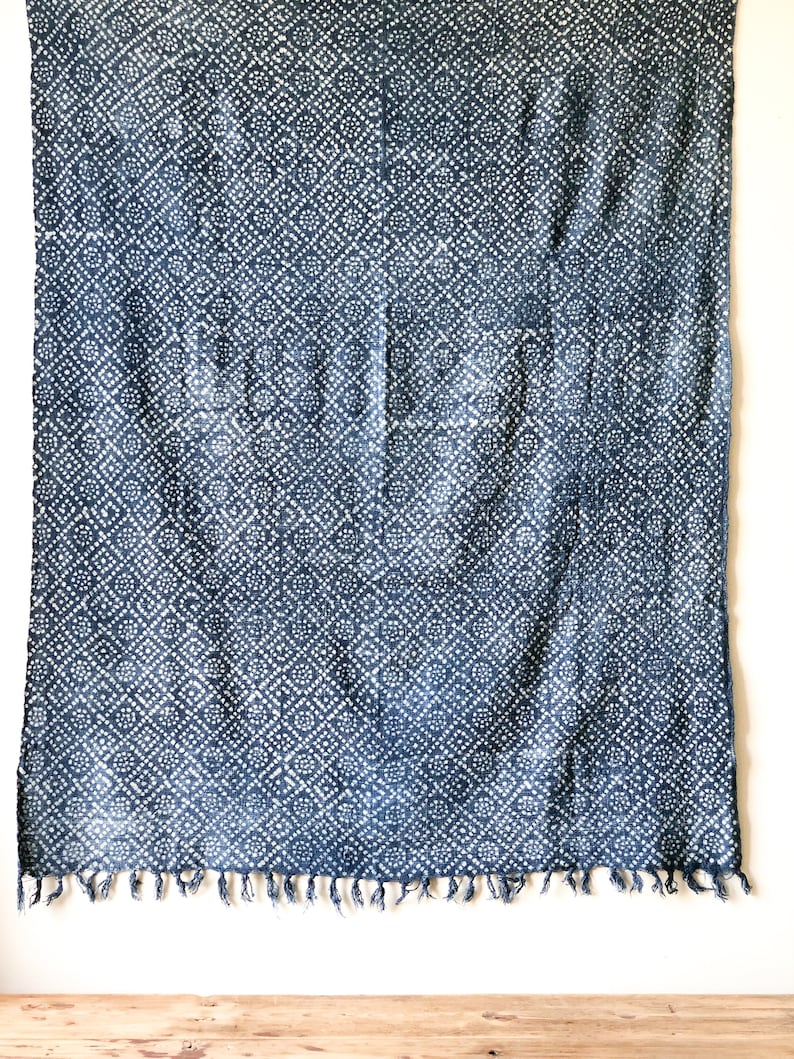 Indigo Blue and White Mudcloth Throw Blanket with Tassels Etsy