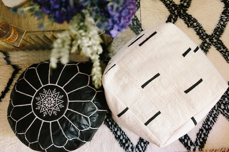 Black and White or Indigo Mudcloth Square Pouf / Bean Bag Chair / Ottoman Made from African Mudcloth image 3