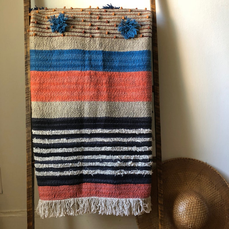 Rust and Navy Blanket with Fringe Tassels image 5