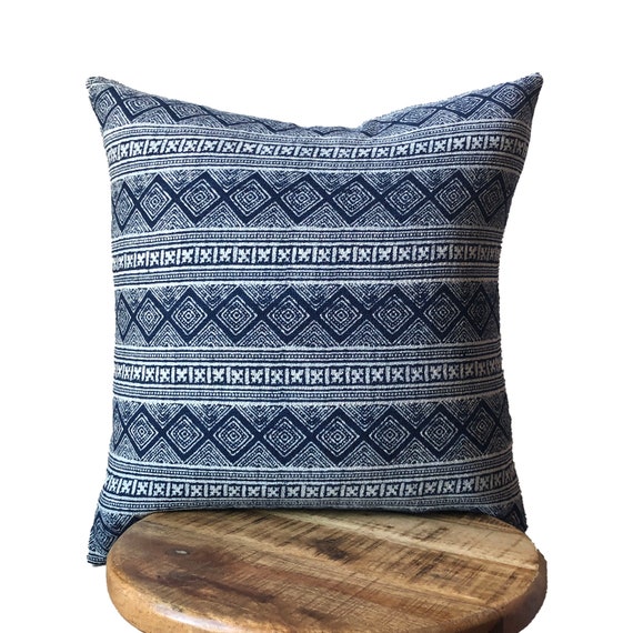 Indigo Blue and White Hmong Tribal Stripe Pillow Cover | Etsy
