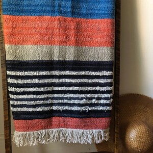 Rust and Navy Blanket with Fringe Tassels image 7