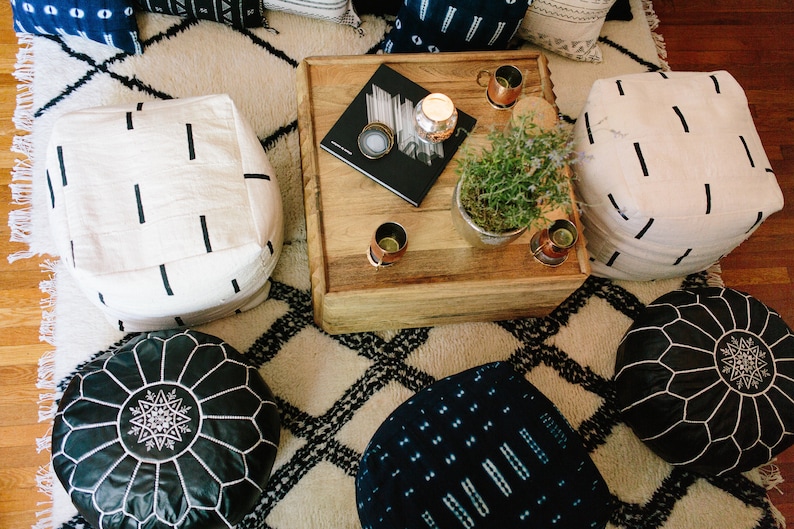 Black and White or Indigo Mudcloth Square Pouf / Bean Bag Chair / Ottoman Made from African Mudcloth image 2