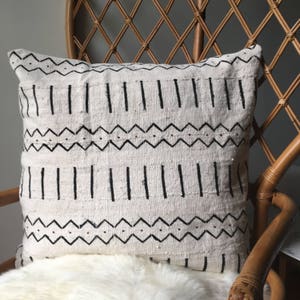 Amazing African Mudcloth Hand Stitched White & Black or Shibori Indigo Pillow Cover 16x16 20x20 25x25 16x26 also available image 3