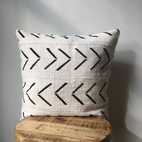 African Mudcloth Hand Stitched Black African Mud Cloth Pillow Cover, Arrows