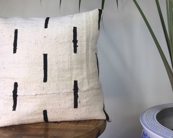 Dashed Line African Mudcloth Black & White Pillow Cover