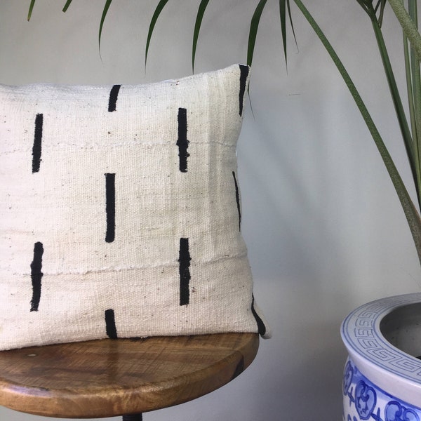 Dashed Line African Mudcloth Black & White Pillow Cover