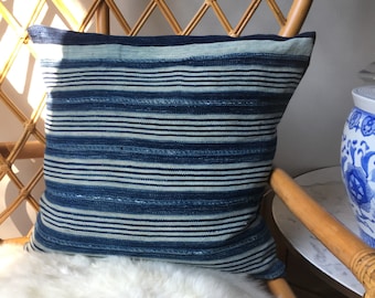 Amazing Antiqued African Indigo Hand Stitched Striped Indigo Pillow Cover - 16" x 16" - 20" x 20" - 25" x 25" also available