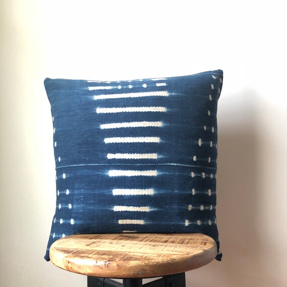 DOUBLE SIDED With Insert White With Black Dashed Lines Dash Line African  Mudcloth Pillow Insert Included Two Side 2 Sides 