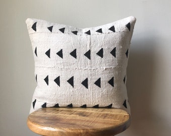 Black and White and or Rust Triangle Print African Mudcloth Pillow Cover