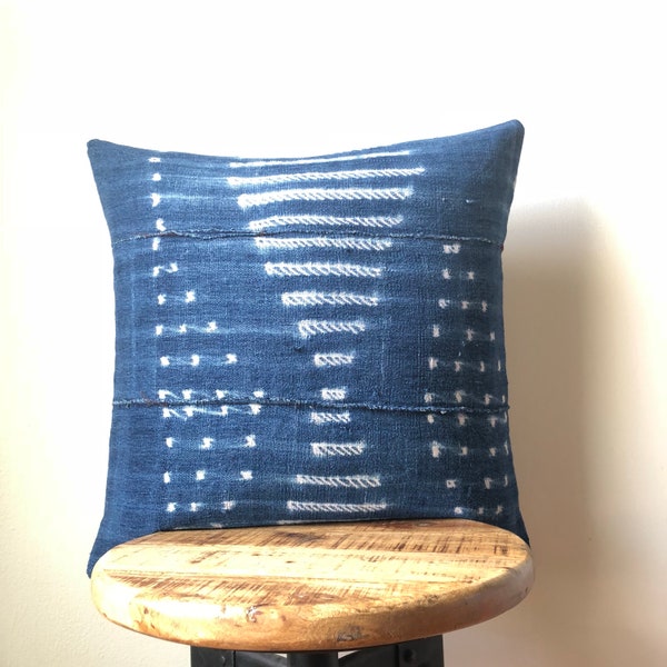 Amazing African Mudcloth Hand Stitched Shibori Antique or Vintge Indigo Pillow Cover - 16"x16" - 20"x20" - 25"x25" - 16"x26" - custom order