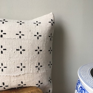 Amazing Antiqued African Mudcloth Hand Stitched Black & White Pillow Cover 16 x 16 18 x 18 20 x 20 also available image 3