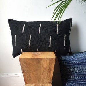 Amazing Dashed Line African Mudcloth Hand Stitched Black & White Pillow Cover - 16", 18", 20", 25" 16" x 26" -  Custom Sizes Available