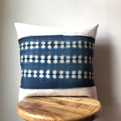 African Indigo Mudcloth Striped Shibori Pillow Cover Etsy