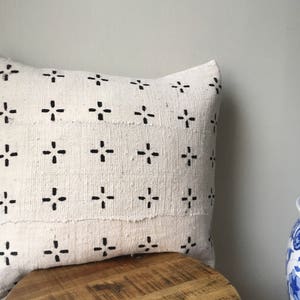 Amazing Antiqued African Mudcloth Hand Stitched Black & White Pillow Cover 16 x 16 18 x 18 20 x 20 also available image 2