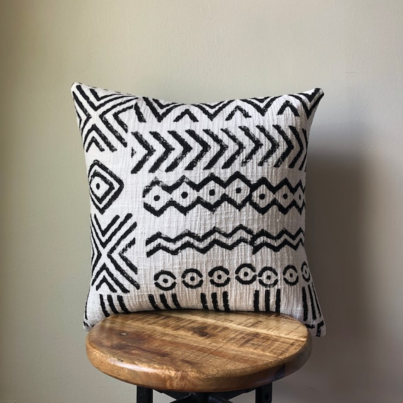 White with Black Tribal Print Mudcloth Style Pillow | Etsy