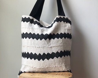 African Mudcloth Tote Bag - Canvas Bag- - 18"x20" - Everyday Tote Bag - Grocery Tote Bag - Black and White