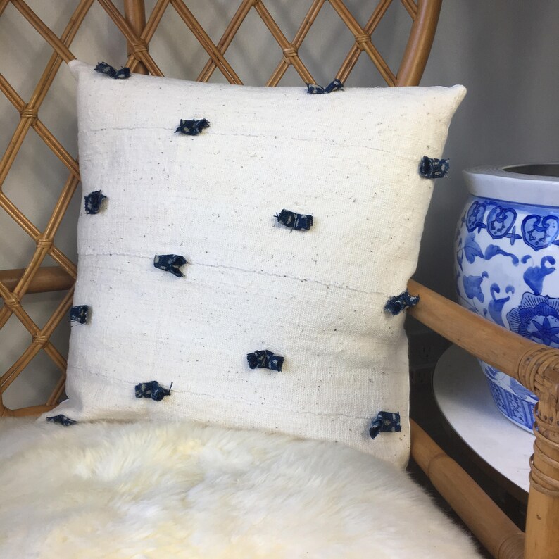 White Mudcloth Pillow Cover With Baoule Fabric Dots Handmade Etsy