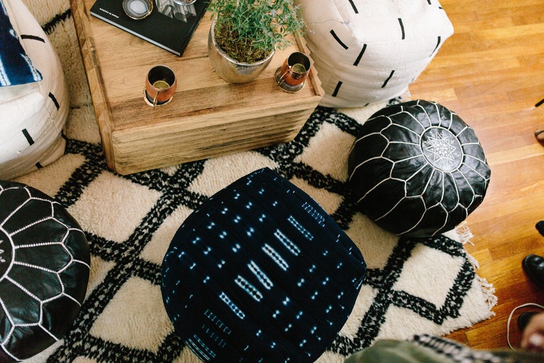 Black and White or Indigo Mudcloth Square Pouf / Bean Bag Chair / Ottoman Made from African Mudcloth image 8