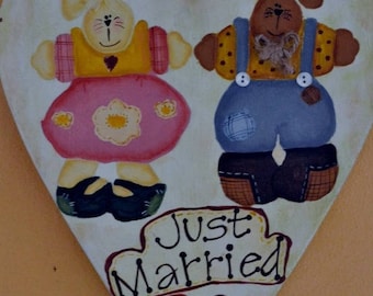 "Just Married" wooden plaque painted by hand