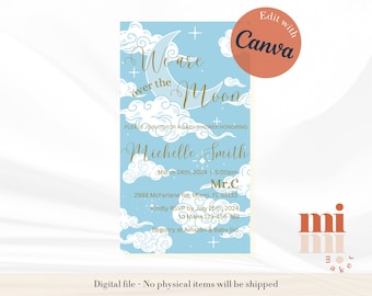 Over the moon invitation, baby shower digital invitation, cloud baby shower invitation, baby shower invitation, moon digital invitation