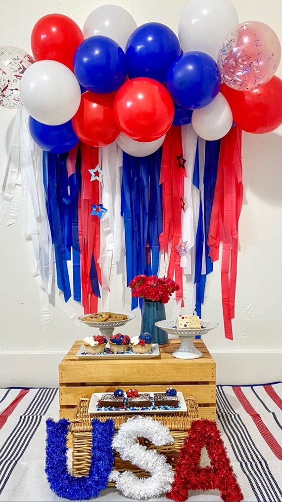 Red White and Blue Fringe Garland, Streamer Backdrop, Fringe Backdrop,  Patriotic Party Decorations, Patriotic Backdrop, Boy Birthday Idea 