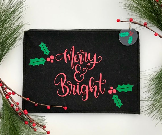 Christmas gift, gifts for her, christmas pouch, secret santa gifts, christmas gifts for her, merry and bright, holiday gifts, felt pouch Il_570xn