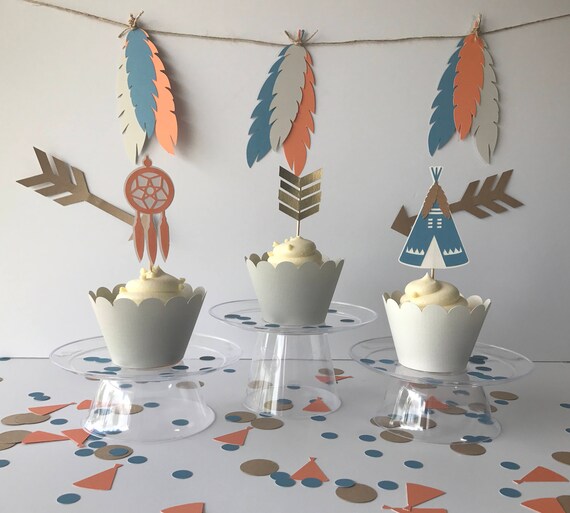 Boho cupcake topper, tribal cupcake topper, Teepee cupcake topper, dreamcatcher cupcake topper, arrow Cupcake Topper,wild one birthday party Il_570xn