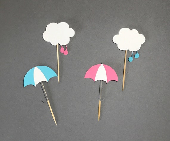 Gender reveal cupcake topper, Shower cupcake toppers, gender reveal decorations, gender reveal, rainy birthday party, gender reveal ideas Il_570xn