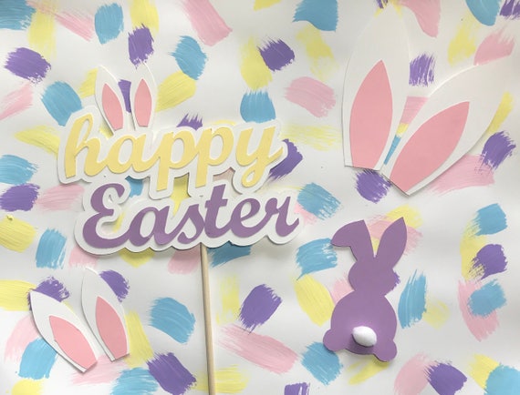 Happy Easter Cake Topper / Happy Easter sign / Easter paper decorations / Bunny cake topper / Bunny ears cake topper / bunny decorations / Il_570xn
