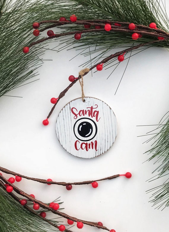 Santa cam, santa cam ornament, baubles, wood ornament, wooden ornament, funny ornament, Santa Ornament, christmas ornament, bauble Il_570xn
