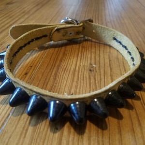 Yellow &quot;Distressed&quot; Leather W/ Black Studs Collar