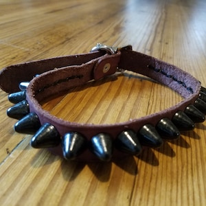 Brown Leather Studded Collar W/ Black UK77 Studs