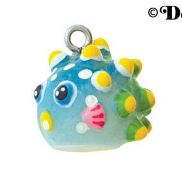 N1017+ - Blowfish - 3-D Hand Painted Resin Charm - QUANTITY OPTIONS