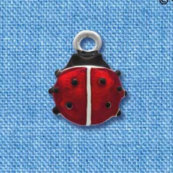 Ladybug Charm,C1962 Mini Red Translucent Ladybug - Silver Plated Charm, Lucky Ladybugs, Lady Bug Charms, Ladybug Charms - QUANTITY OPTIONS