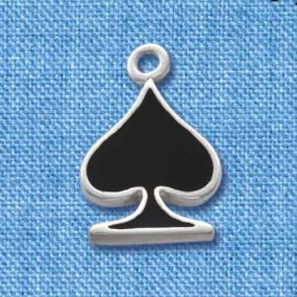 C1251- Card Suit - Black Spade - Silver Plated Charm,Black Spade Charm,Las Vegas Charm,Jewelry Making,Cards,Poker,QUANTITY DISCOUNTS OPTIONS