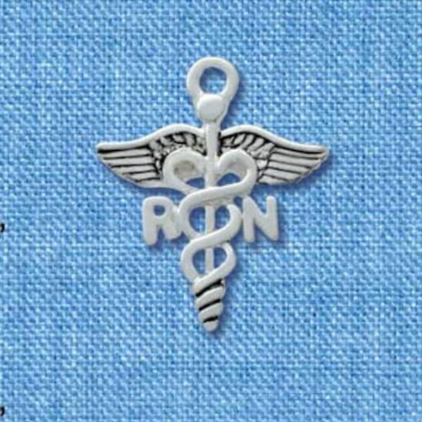 C2535 tlf - Registered Nurse - RN - Silver Plated Charm,RN Charm,Nurse Charm,RN Caduceus Charms,Jewelry Making - Quantity Discounts Options