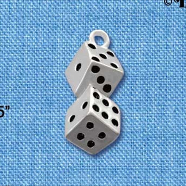 C2672 tlf - Pair of Dice - Silver Plated Charm,Dice Charm, Gambling Charms,Jewelry Making,Dice Gifts,Las Vegas - QUANTITY DISCOUNTS OPTIONS