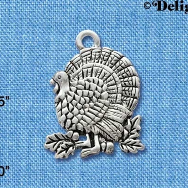 C2966+ - Antiqued Silver Turkey - Silver Plated Charm, Thanksgiving Charm,Jewelry Making,Thanksgiving Day,Turkey Charms - QUANTITY DISCOUNTS