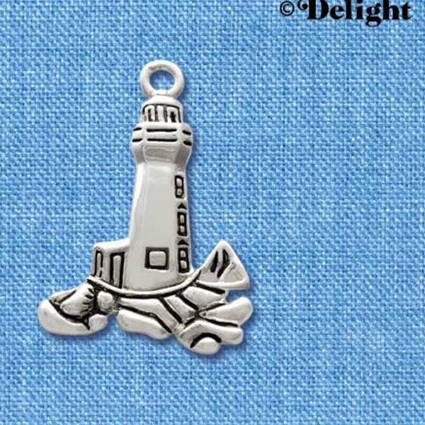 C2483 tlf - Antiqued Lighthouse - Silver Plated Charm - QUANTITY OPTIONS